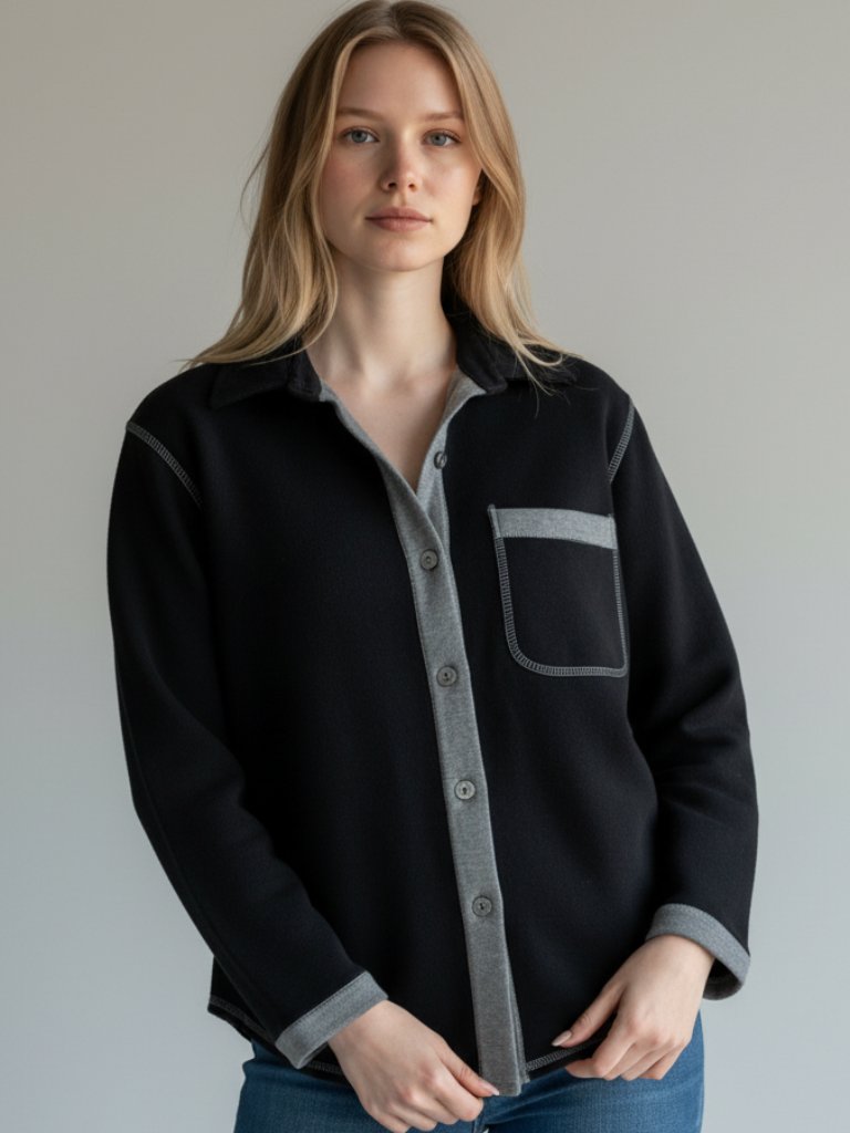 Karen Kane Black Knit Shacket Jacket Medium Quiet Luxury Minimalist